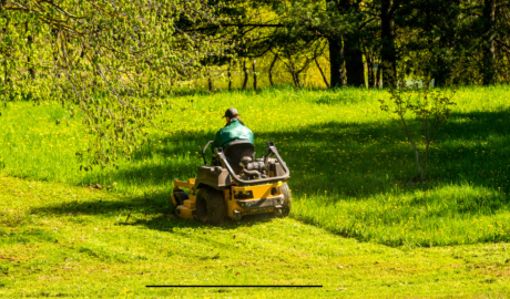 A person is driving Lawn Mowing